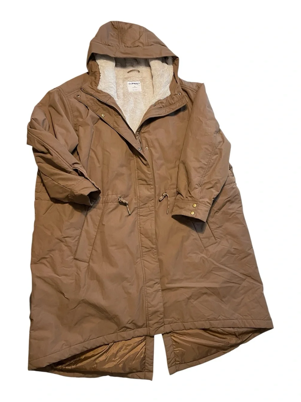 Old Navy Women's Utility Coat / Jacket Size 3XL Brown Hooded Faux Fur Lining